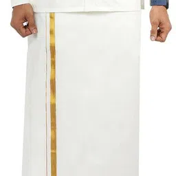 Famuzz white pure cotton premium dhoti with gold border Solid Men Dhoti-image-2