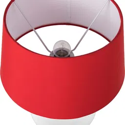 homesake Ceramic Pot Shaped Base White Table Lamp with Red Drum Shade, LED Bulb Table Lamp image 4