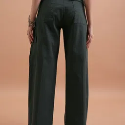 tokyo talkies Women Flared Green Cotton Blend Trousers image 2