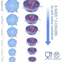 ablue clipper Silicone Stretch Lids Reuseable Flexible Covers 8.07 inch, 6.49 inch, 5.7 inch, 4.52 inch, 3.74 inch, 2.56 inch Lid, Pack of 18 image 2