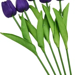 satyam kraft 5 Pcs Tulip Flower Bunch Fake Sticks for Decorations Dark Purple Tulips Artificial Flower image 3