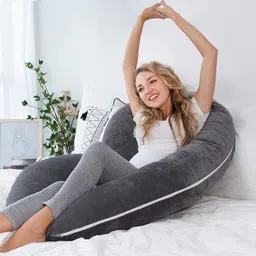 mg crafts C_Shaped Full Body Pregnancy Pillow with Removable Velvet Cover Polyester Fibre Stripes Pregnancy Pillow Pack of 1 image 2