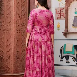 ethrivaa Printed, Embroidered Cotton Rayon Stitched Flared/A-line Gown image 2