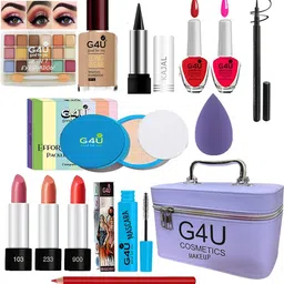 g4u All in One Makeup Kit Gift Set,High Quality Eyeshadow, Waterproof Black Eyeliner Pen,Foundation, 3 Lipsticks,Kajal,Lip Liner,Puff,Mascara, 2 nail Polish,Compact ,Perfect for Party makeup Casual makeup Wedding makeup With Makeup Box (Set Of 18Pcs) ST 42-picture-37