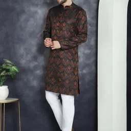 jompers Men Woven Design Cotton Silk Straight Kurta image 4