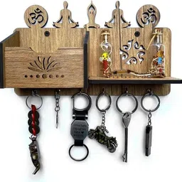 simmi craft store Wooden Wall Key Holder with Shelf – Yoga & Om Decorative Design Wood Key Holder image 4