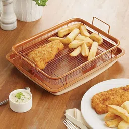 waktoro Kitchen Deep-Fried Food Drain Basin Rectangle Crispy Tray Filter Mesh Tray Serving Set image 1