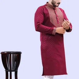 tibra collection Men Embroidered Cotton Blend Straight Kurta image 3