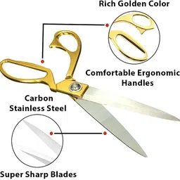 zm store BRIGHTG SCISSOR 8.5" TAILORING SCISSORS , STAINLESS STEEL , GOLD-PLATED WITH BRASS HANDLE. Scissors (Set of 1, GOLDEN) Scissors Scissors image 4