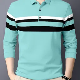 ausk Men Colorblock Polo Neck Cotton Blend Light Green, Black, White T-Shirt-picture-12