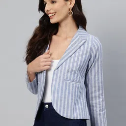 cottinfab Women Striped Single Breasted Casual Blazer image 3