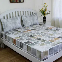 Grey Geometric 180 TC Cotton Queen Sized Bed Sheets with 2 Pillow Covers by GM Fabrics-picture-13