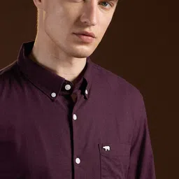 the bear house Men Slim Fit Solid Button Down Collar Casual Shirt image 5