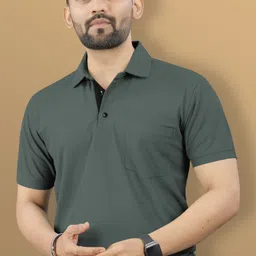 vebnor Men Solid Polo Neck Polyester Green T-Shirt-picture-11