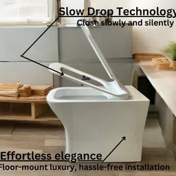 joyo cera META Floor Mount Western Toilet /European Commode OUTLET Is From Floor P TRAP FT KU Soft Close Seat Cover 56 X 39 X 37 cm (White Glossy Finish) for Bathroom Western Commode image 4