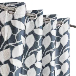 exporthub Grey Polyester Floral 8Ft Blackout Eyelet Door Curtains (Pack of 2) image 3