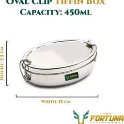 fortuna kitchenware Oval Lunch Box/Food Pack, High Polish 1 Tier Tiffin Box for School & Office 1 Containers Lunch Box image 2