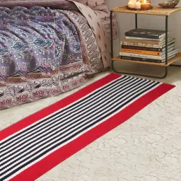 saral home Abstract Pattern Cotton 6 X 2 Feet Hand Woven Bedside Runner image 1