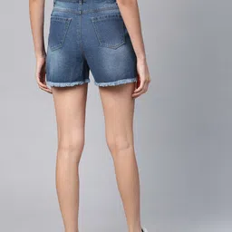 sassafras Solid Women Denim Blue Denim Shorts image 3
