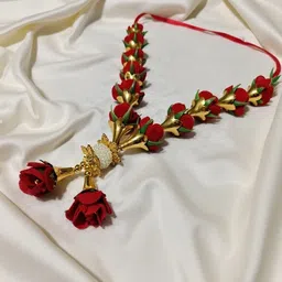 roma Red Rose Garland Mala for Photo Frame Atrificial Velvet rose, Moti Garland image 3