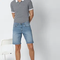peter england university Solid Men Blue Denim Shorts image 2