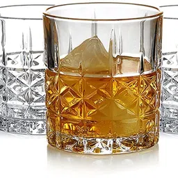 vlkmk (Pack of 6) Whiskey Glass ,Bourbon Glasses for New Fashioned Cocktails, Scotch Glasses, Perfect Rocks Glass (pack of 6 , 350ml) Glass Set Whisky Glass image 2
