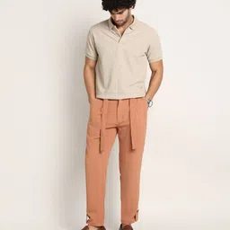 campus sutra Men Relaxed Orange Polyester Trousers image 4