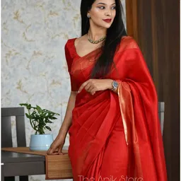 govind handloom Solid/Plain Handloom Silk Blend Saree image 2