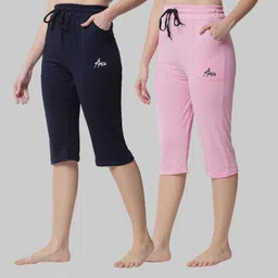 fit n fame Women Dark Blue, Pink Capri-picture-17