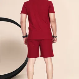 divra clothing Men Top & Shorts Set Maroon Solid image 5
