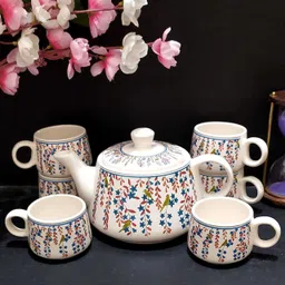aav world Pack of 7 Ceramic TOTA MAINA Tea set with kettle ( pack of 6 cup and 1 kettle) image 4