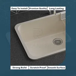 cancri Quartz Single Bowl Matte Finish Kitchen Sink With Drain Board & Drainer Basket|31x19x9 inches Kitchen Sink|Modern Sink for Kitchen| Vessel Sink image 3