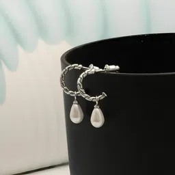 bhagyansh 925 Sterling Silver Oval Pearl Antique C Hoop Earring for Women Pearl Sterling Silver, Silver Hoop Earring-picture-24