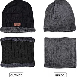 empoison Winter Woollen Cap & Neck Warmer (Scarf) Set for Women | Inside Fur Wool Beanie Cap with Neck Warmer/Muffler | Warm Hat| Air Proof Cap | Knit Hat with Thick Fleece image 5