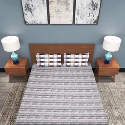 ROMEE Grey & White Cotton 210 TC King Bedsheet with 2 Pillow Covers image 3