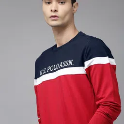 U.S. Polo Assn. Men Red & Navy Blue Colourblocked Pure Cotton Sweatshirt image 1