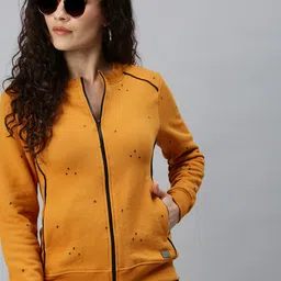 Campus Sutra Women Mustard Yellow Printed Pure Cotton Sweatshirt-picture-30