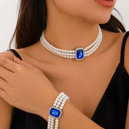 Shining Diva Fashion Sliver Plated Stone Studded & Beaded Jewellery Set-picture-41