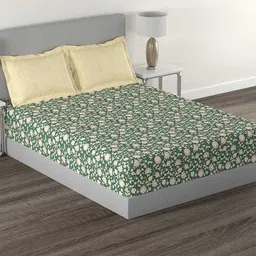 MYTRIDENT Brown & Green Floral 144 TC Cotton Queen Bedsheet with 2 Pillow Covers-picture-21