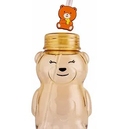 YK Yellow Teddy Bear Shaped BPA-Free Water Bottle With Straw- 430ml-image-1