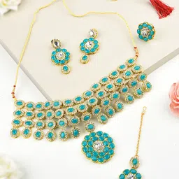 Zaveri Pearls Gold-Plated Green Austrian Diamond-Studded Jewellery Set-picture-38