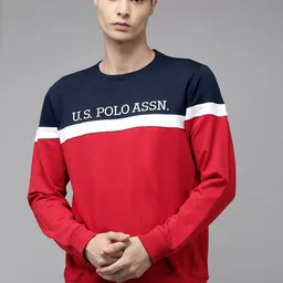 U.S. Polo Assn. Men Red & Navy Blue Colourblocked Pure Cotton Sweatshirt image 3