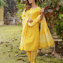 KALINI Ethnic Motifs Printed Gotta Patti Pure Cotton Kurta with Trousers & With Dupatta image 4
