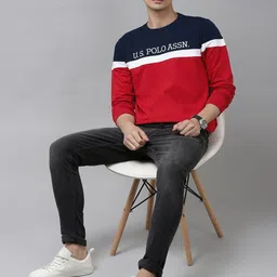 U.S. Polo Assn. Men Red & Navy Blue Colourblocked Pure Cotton Sweatshirt image 4