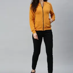 Campus Sutra Women Mustard Yellow Printed Pure Cotton Sweatshirt image 4