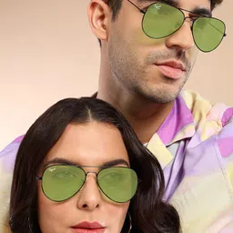 RESIST EYEWEAR Unisex Green Lens & Black Aviator Sunglasses with UV Protected Lens image 4