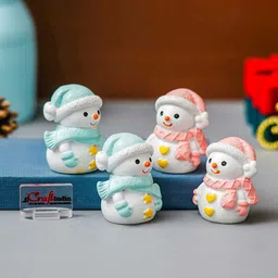 eCraftIndia Blue & Pink Set Of 4 Pieces Snowman Figurine Showpieces image 3