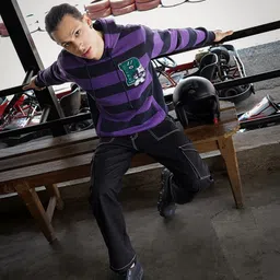 The Indian Garage Co Men Purple & Navy Blue Striped Hooded Sweatshirt-picture-17