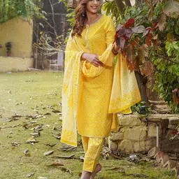KALINI Ethnic Motifs Printed Gotta Patti Pure Cotton Kurta with Trousers & With Dupatta image 2