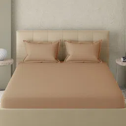 GM Coffee Brown 300 TC Cotton King Bedsheet with 2 Pillow Covers image 2